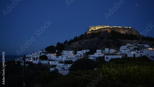 Lindos Greece evening with the acropolis and bay photo