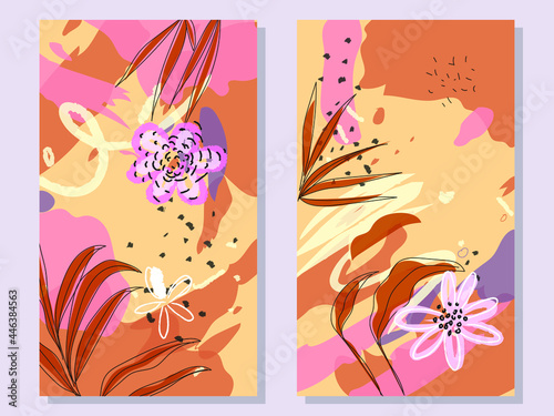 set of botanical nature abstract background hand drawn vector illustration. Luxury pattern design for cards,prints,banner, template,art home decor.