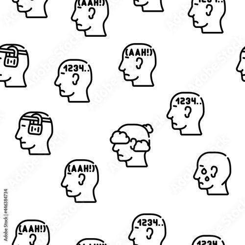 Neurosis Brain Problem Vector Seamless Pattern Thin Line Illustration