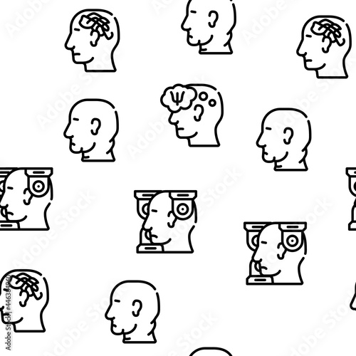 Neurosis Brain Problem Vector Seamless Pattern Thin Line Illustration