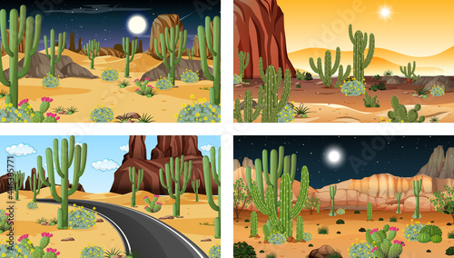 Four different desert forest landscape scenes with various desert plants © blueringmedia