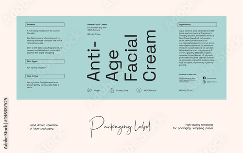 Hand drawn line art cosmetics vector label design template. Beauty illustration of elegant signs and badges for beauty, natural cosmetics, wellness, creative agency, fashion, wedding