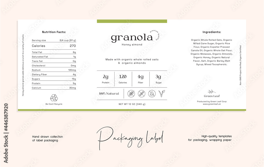 Hand drawn line art food vector packaging label design template. Boho style illustration of elegant signs and badges for cafe, restaurant, food and drinks products.
