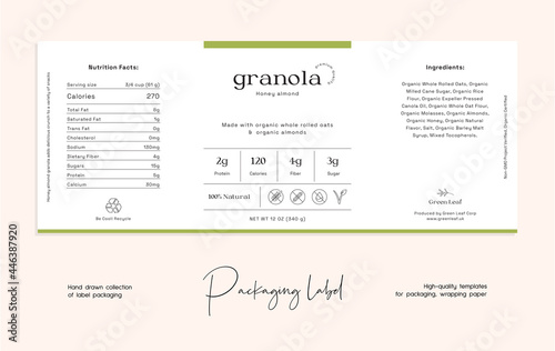Hand drawn line art food vector packaging label design template. Boho style illustration of elegant signs and badges for cafe, restaurant, food and drinks products. 