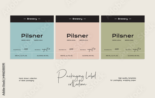Hand drawn line art food vector packaging label design template. Boho style illustration of elegant signs and badges for cafe, restaurant, food and drinks products.
