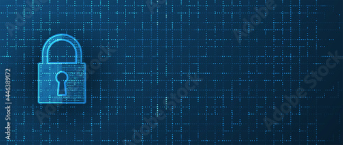 internet digital security technology concept for business background. Lock on circuit board