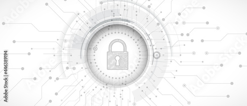 internet digital security technology concept for business background. Lock on circuit board