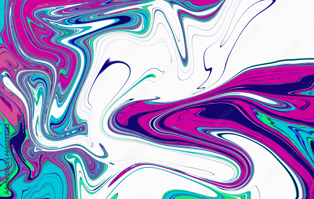 Abstract wavy vibrant facture. Splashed liquid paints. Psychedelic trippy effect. Distortion. Creative graphic design. Colorful artistic illustration. Digital art. Wallpapers for desktop.