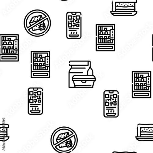 School Canteen Menu Vector Seamless Pattern Thin Line Illustration