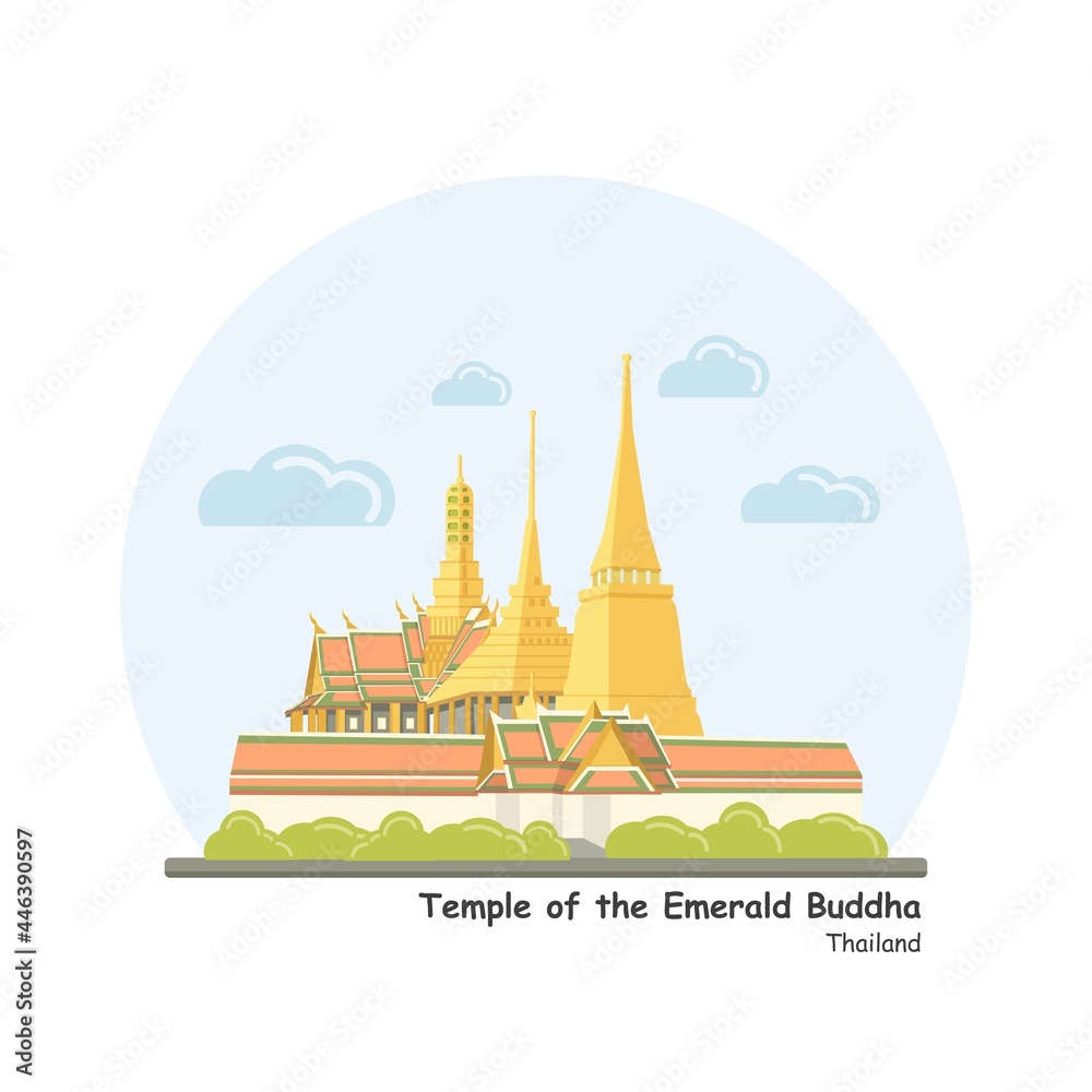 Naklejka premium Drawing vector of Temple of the Emerald Buddha or Wat Phra Kaew is a temple in the Grand Palace of Bangkok, Thailand.