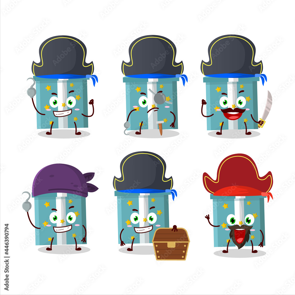 Cartoon character of magic gift box with various pirates emoticons Cartoon character of magic gift box with various pirates emoticons