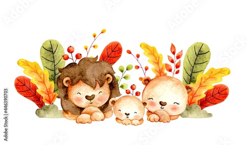 Watercolor hand drawn lion family king of the jungle