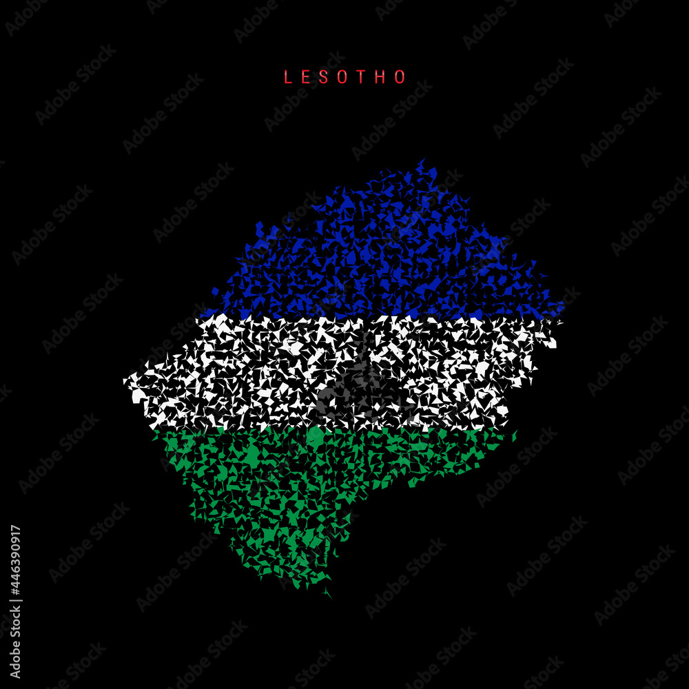 Obraz premium Lesotho flag map, chaotic particles pattern in the Kingdom of Lesotho flag colors. Vector illustration