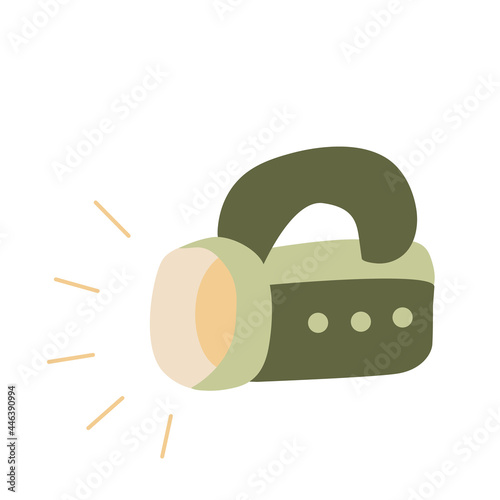 Camping rechargeable flashlight. Hand drawn flat vector illustration.  Camping and tourism equipment.