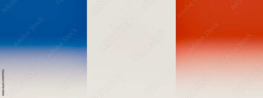 National colors of France as gradient color too white. Space to add text. Template, copy space. 3D illustration.