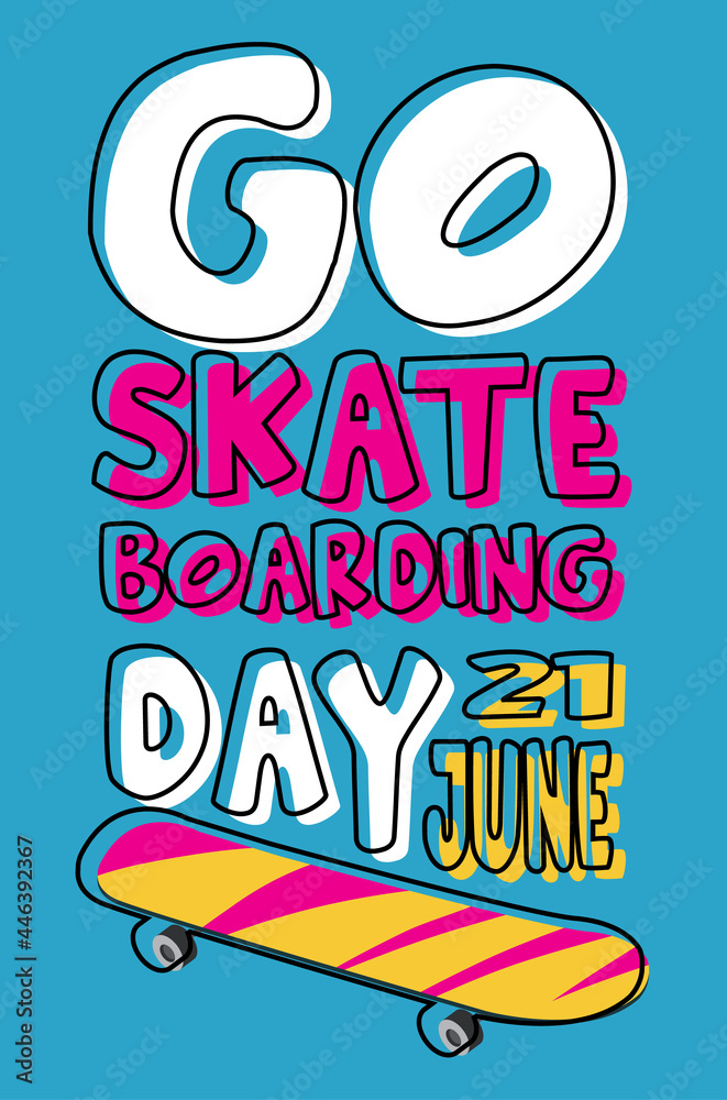 Go Skateboarding Day on June 21 banner in colorful style