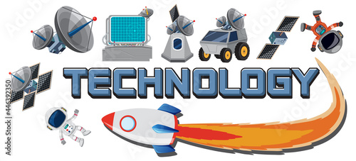 Technology text icon with elements