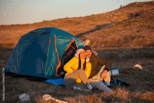 Young couple on camping in nature