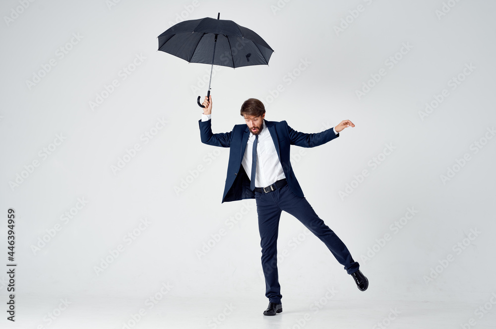 business man in suit umbrella rain protection elegant style light background business man in suit umbrella rain protection elegant style light background