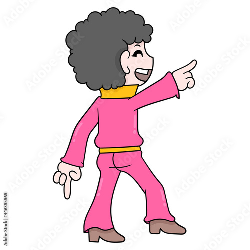 eighties man dancing in the dance club, doodle icon image kawaii