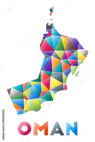 Oman - colorful low poly country shape. Multicolor geometric triangles. Modern trendy design. Vector illustration.