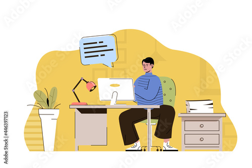 Chief clerk concept. Employee performs paperwork, maintains company document flow situation. Office secretary people scene. Vector illustration with flat character design for website and mobile site