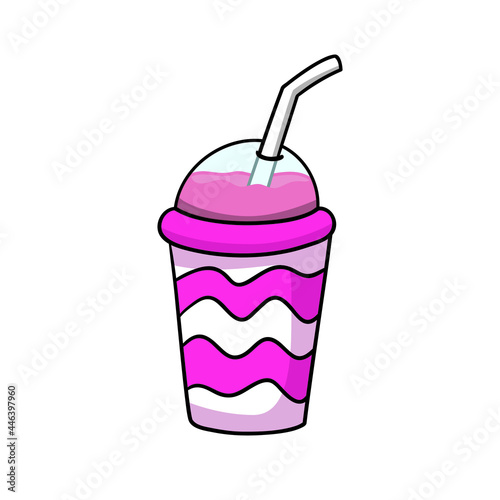 Strawberry milkshake. Food icon. Doodle cartoon vector illustration. 