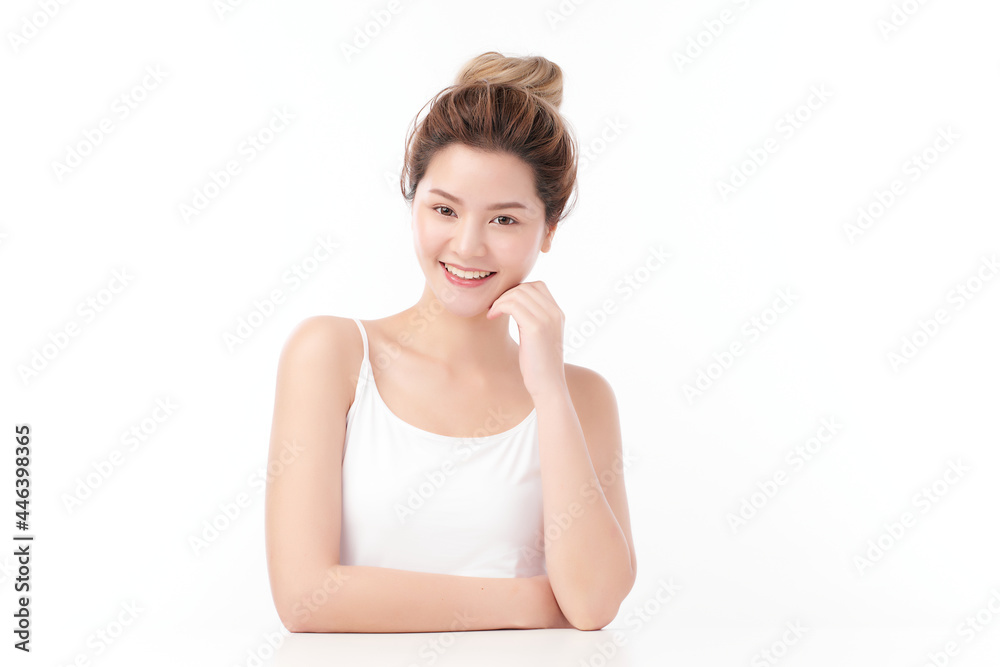 Beautiful young asian woman with clean fresh skin on white background, Face care, Facial treatment, Cosmetology, beauty and spa, Asian women portrait. Beautiful young asian woman with clean fresh skin on white background, Face care, Facial treatment, Cosmetology, beauty and spa, Asian women portrait.