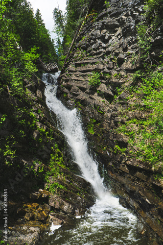 The Descent into Hell hiking trail in the Canyon des Portes de l'Enfer park (Hell's gate Canyon), with more than 300 steps that lead directly to the Rimouski river in Bas Saint Laurent, Quebec, Canada