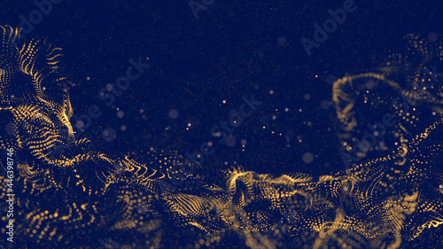 3d illustration of abstract blue background with a dynamic golden wave.
