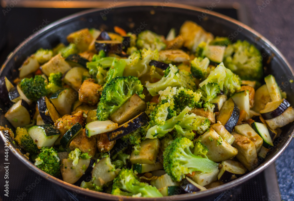 fresh healthy cut vegetables with meat in a pot while cooking thai meal fresh healthy cut vegetables with meat in a pot while cooking thai meal