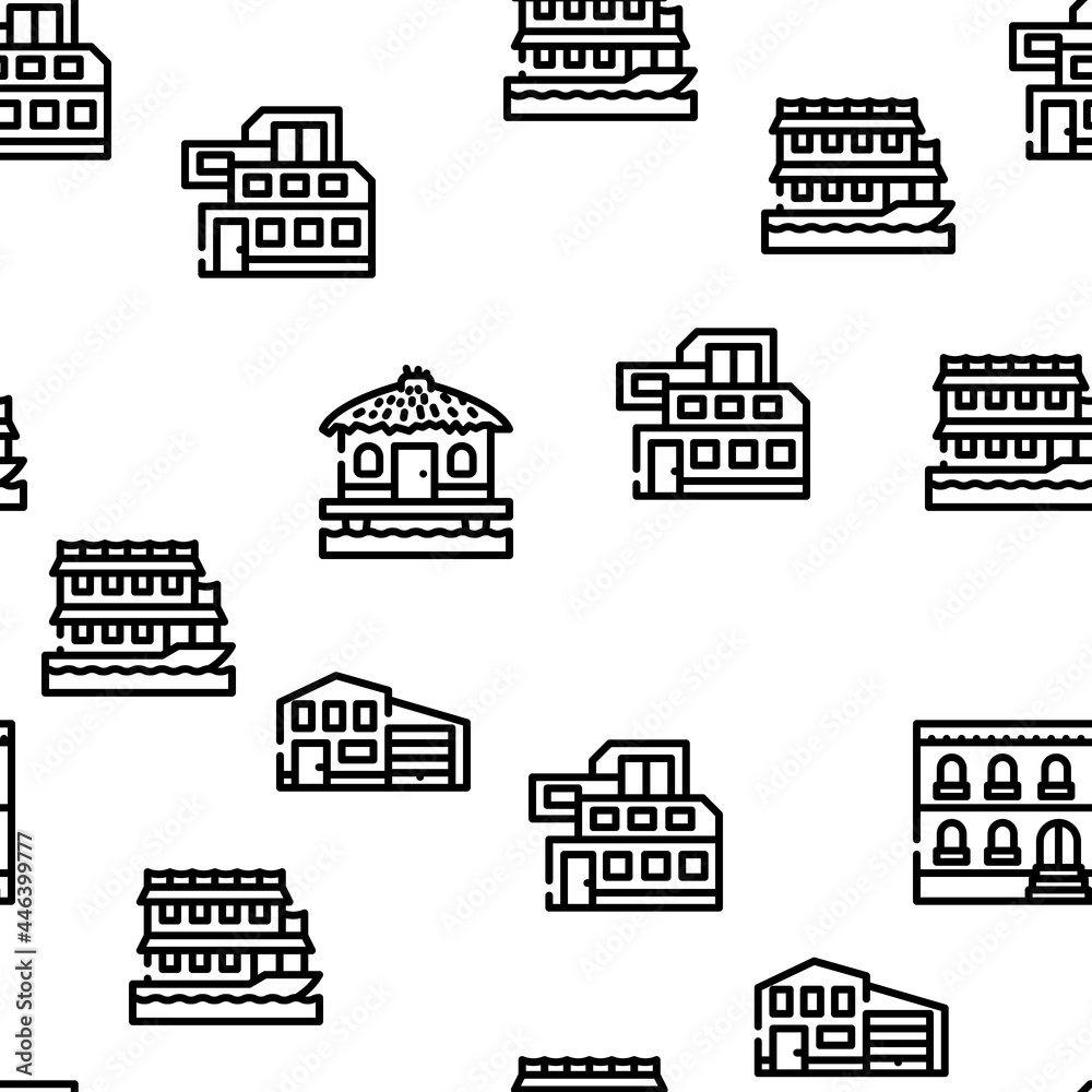 House Real Estate Vector Seamless Pattern Thin Line Illustration