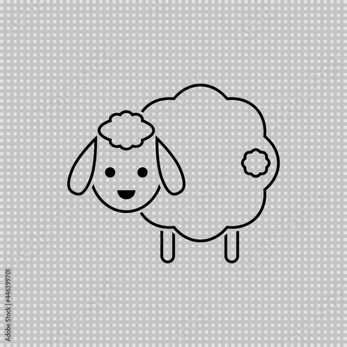 Cute sheep with tail. Transparent linear outline vector drawing. Lamb illustration.
