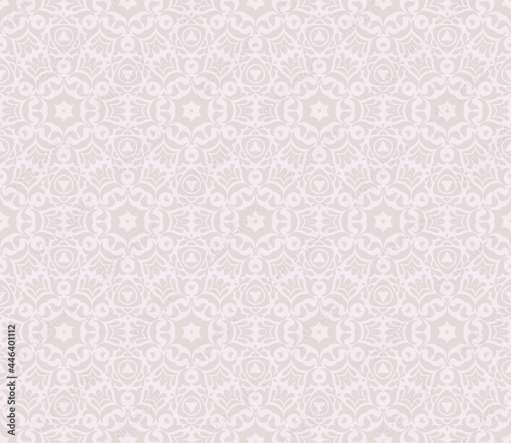 Decorative vector seamless pattern with ornamental shapes, arabesque background design. 