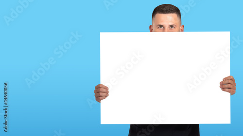 Man with banner. Happy man....