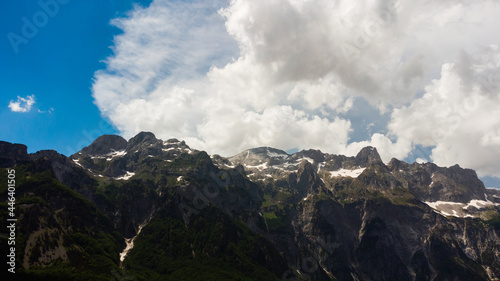 Scenic paradisiac landscape view of Albanian Alps mountains. Traveling, exploring, holiday concept