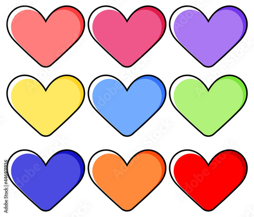 Set of different colour of heart hand drawn isolated