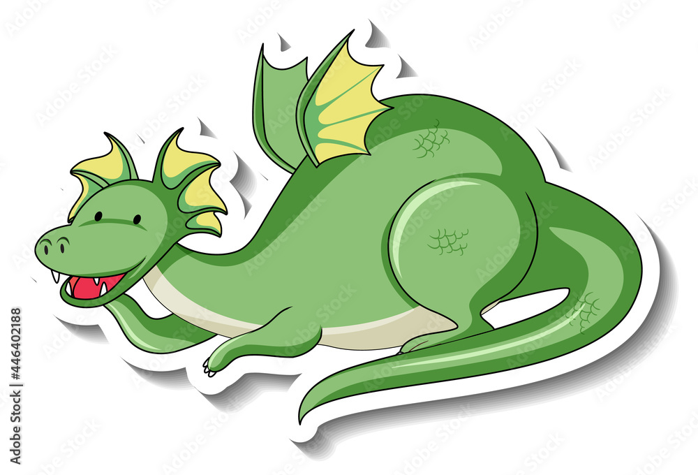 Obraz premium Sticker template with fantasy dragon cartoon character