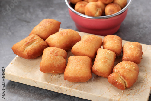 Indonesian Fried Bread Called Roti/Kue Bantal or Famous Name Odading, Selected Focus photo