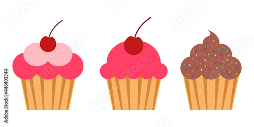 Strawberry and chocolate cupcake with a cute cherry vector design