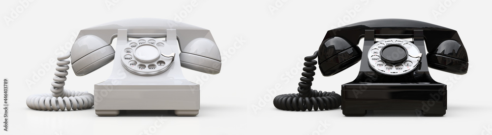 Old dial telephone on a white background. 3d illustration.
