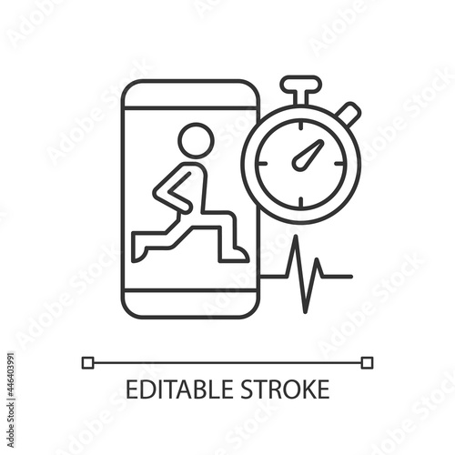 High intensity and intervals workout linear icon. Online fitness recovery exercises. Thin line customizable illustration. Contour symbol. Vector isolated outline drawing. Editable stroke