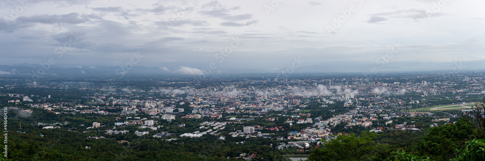 Panorama view of Chiang Mai city scenery Northern Thailand after the rain with fog