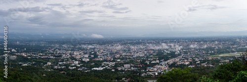 Panorama view of Chiang Mai city scenery Northern Thailand after the rain with fog