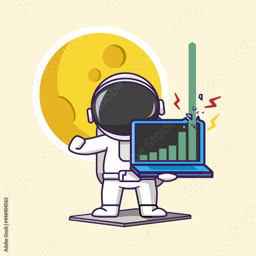 Cryptocurrency Stocks Bullish Uptrend Bull Market Green Candlestick Chart Profit Trading and Cute Astronaut Trader with Laptop To The Moon Planet Space Concept Isolated Vector Illustration