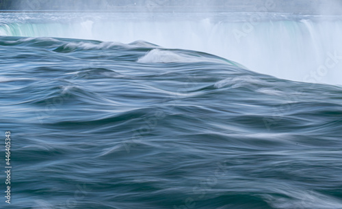 Water flowing in the river with ripples before falling in a waterfall in Niagara Falls