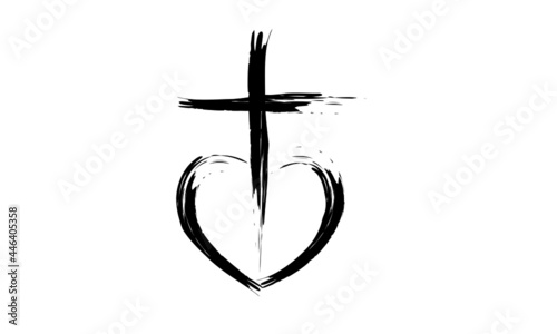 Christianity Symbol of Jesus Christ, Natural Brush Strokes with rough edges, Silhouette outline of cross