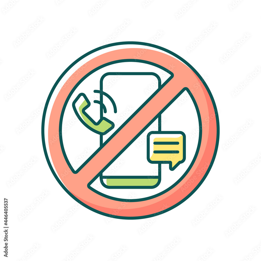 Digital detox RGB color icon. Refraining from using tech devices. Fully disconnection from smartphones. Break from social media apps. Isolated vector illustration. Simple filled line drawing Digital detox RGB color icon. Refraining from using tech devices. Fully disconnection from smartphones. Break from social media apps. Isolated vector illustration. Simple filled line drawing