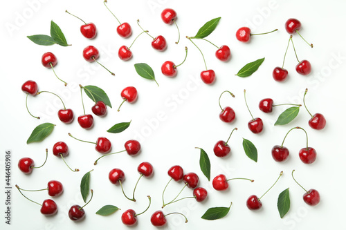 Sweet red cherry berries on white background