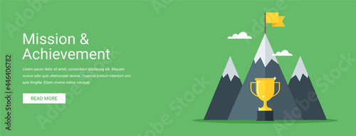 Mission and Achievement vector illustration banner concept in flat style. Suitable for web banners, social media, postcard, presentation and many more.